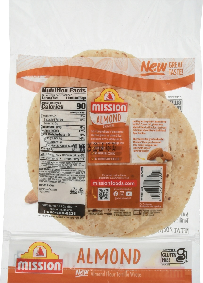 slide 3 of 9, Mission Gluten Free Almond Flour Tortilla Wraps, 6 ct; 7 oz