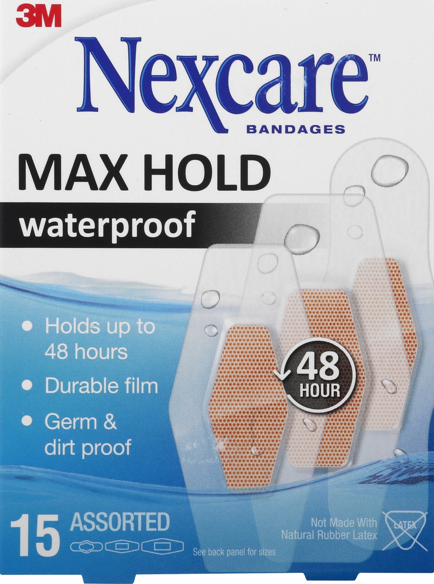 slide 11 of 11, Nexcare Assorted Waterproof Max Hold Bandages 15 ea, 15 ct