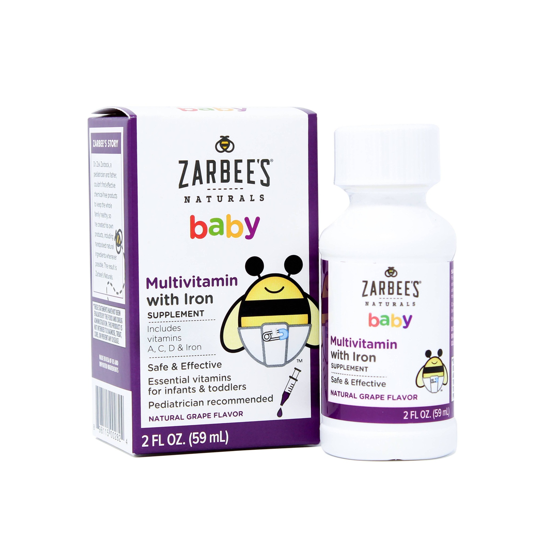 slide 1 of 1, Zarbee's Naturals Baby Grape Multivitamin with Iron, 2 fl oz