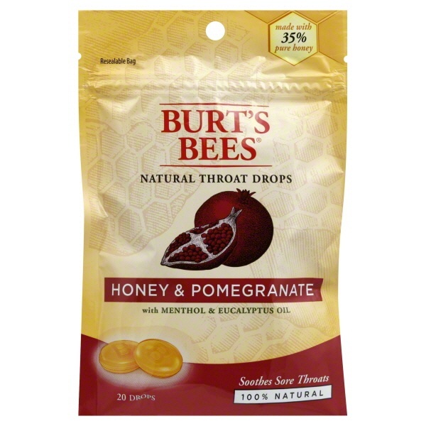 slide 1 of 1, Burt's Bees Honey & Pomegranate Throat Drops, 20 ct