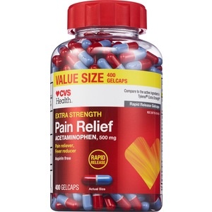 slide 1 of 1, CVS Health Extra Strength Pain Relief Acetaminophen Gelcaps 500mg, 400 ct