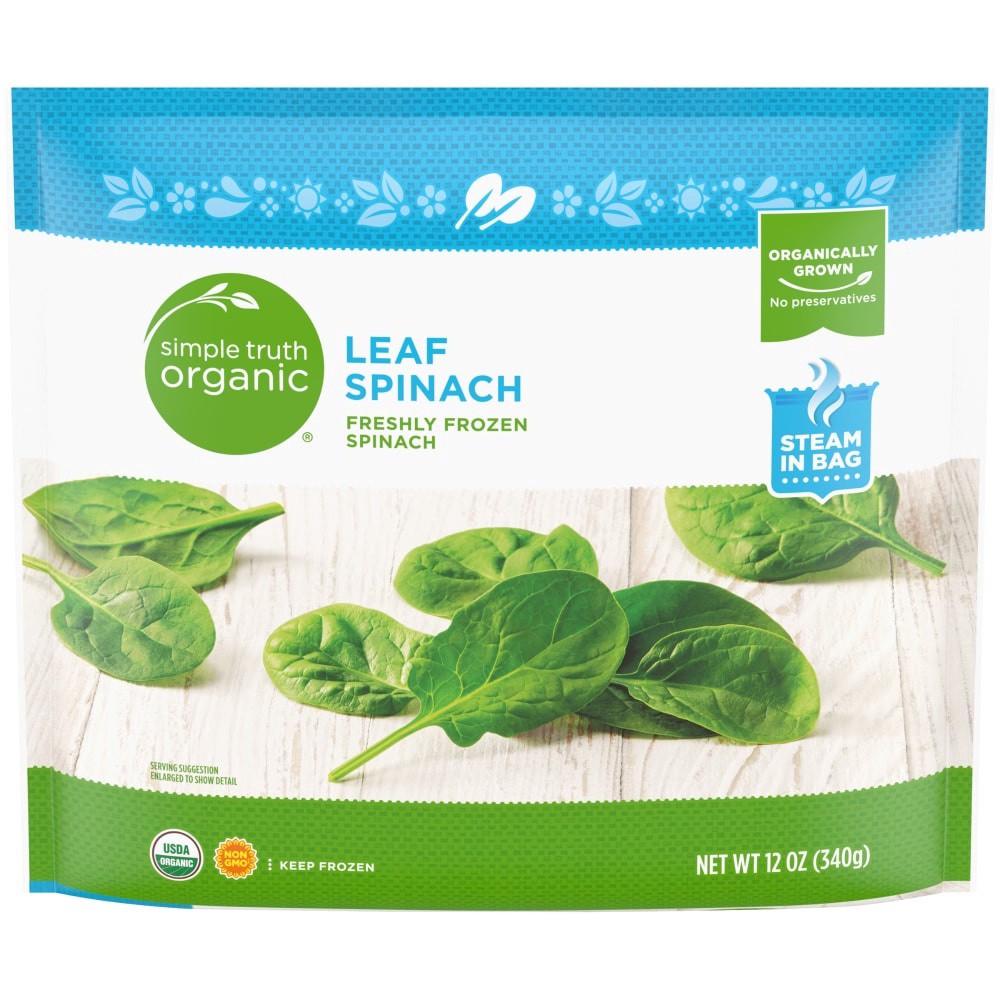 slide 1 of 1, Simple Truth Organic Frozen Leaf Spinach, 12 oz