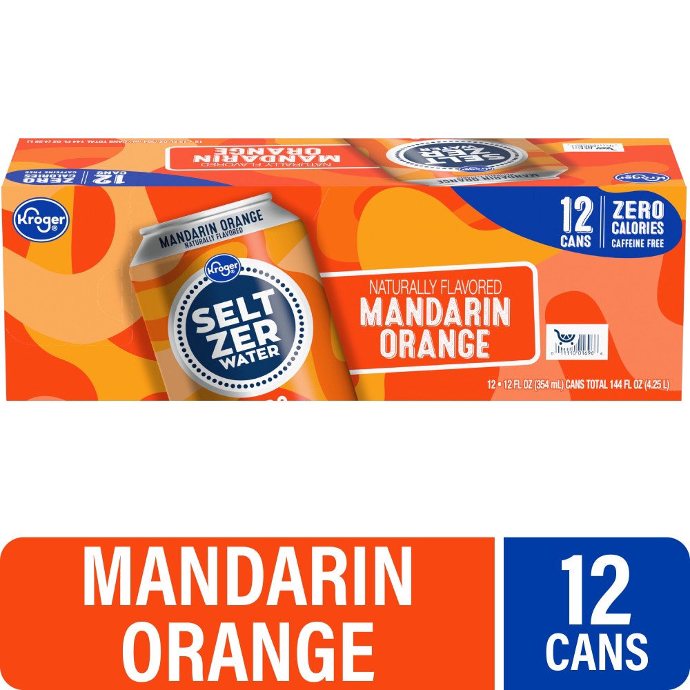 slide 1 of 2, Kroger Mandarin Orange Flavored Seltzer Water Cans, 12 ct; 12 fl oz