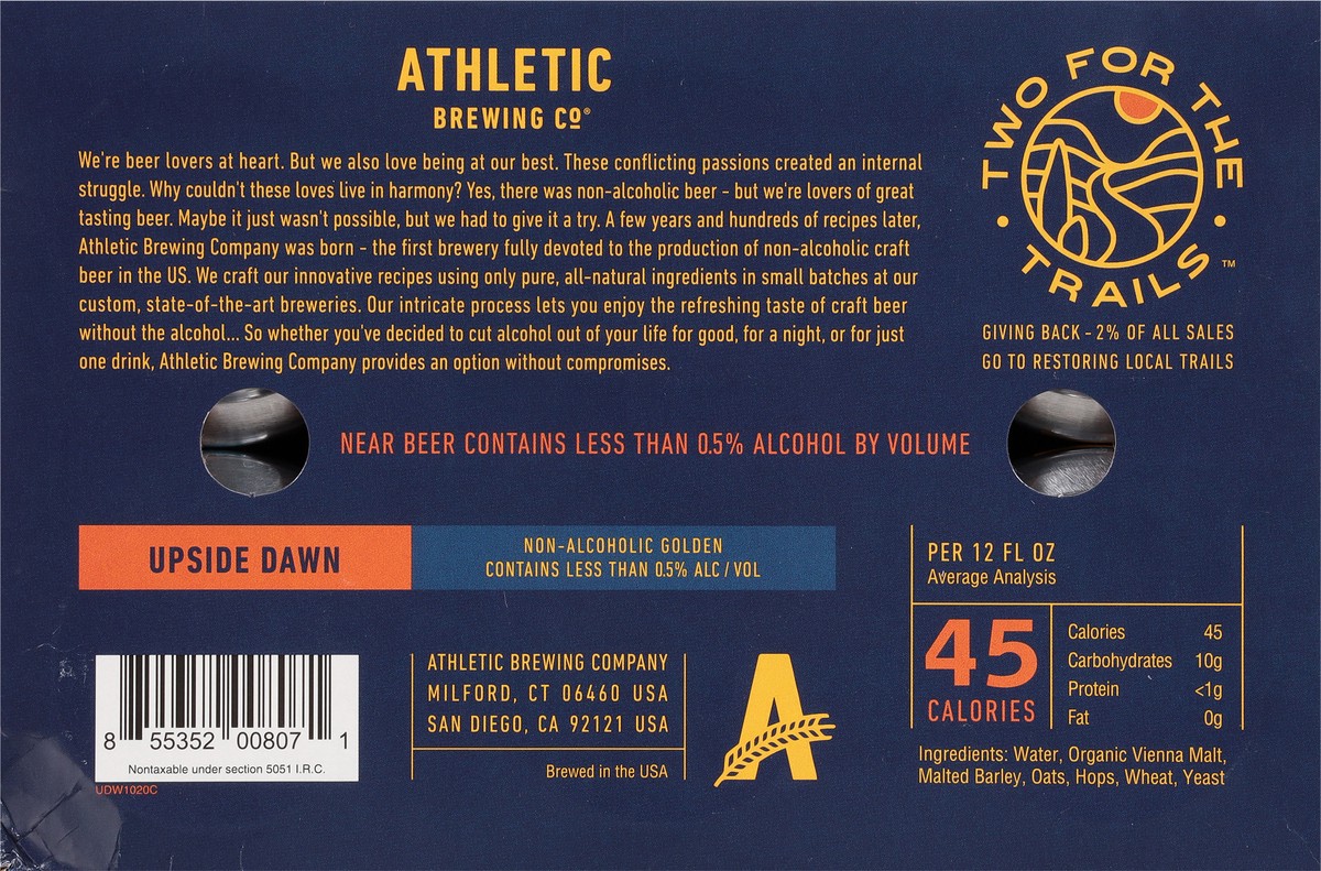 slide 4 of 9, Athletic Brewing Co. Upside Dawn Non-alcoholic Beer, 6 ct; 12 fl oz