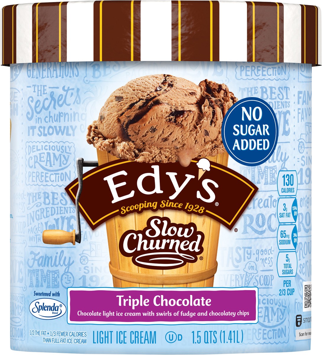 slide 2 of 7, EDY'S/DREYER'S SLOW CHURNED No Sugar Added Triple Chocolate Light Ice Cream, 1.5 qt