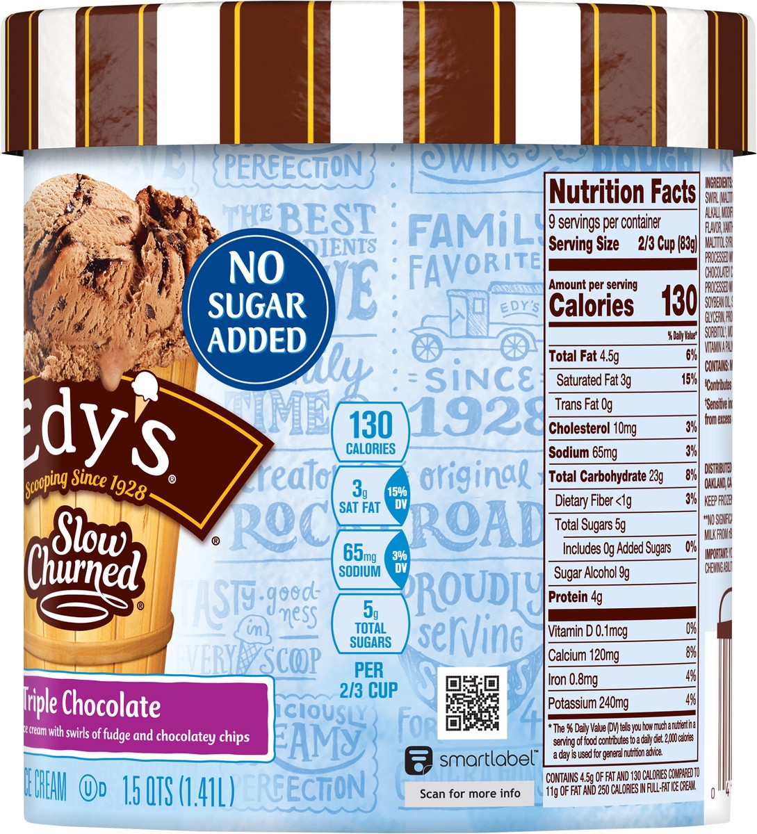 slide 3 of 7, EDY'S/DREYER'S SLOW CHURNED No Sugar Added Triple Chocolate Light Ice Cream, 1.5 qt