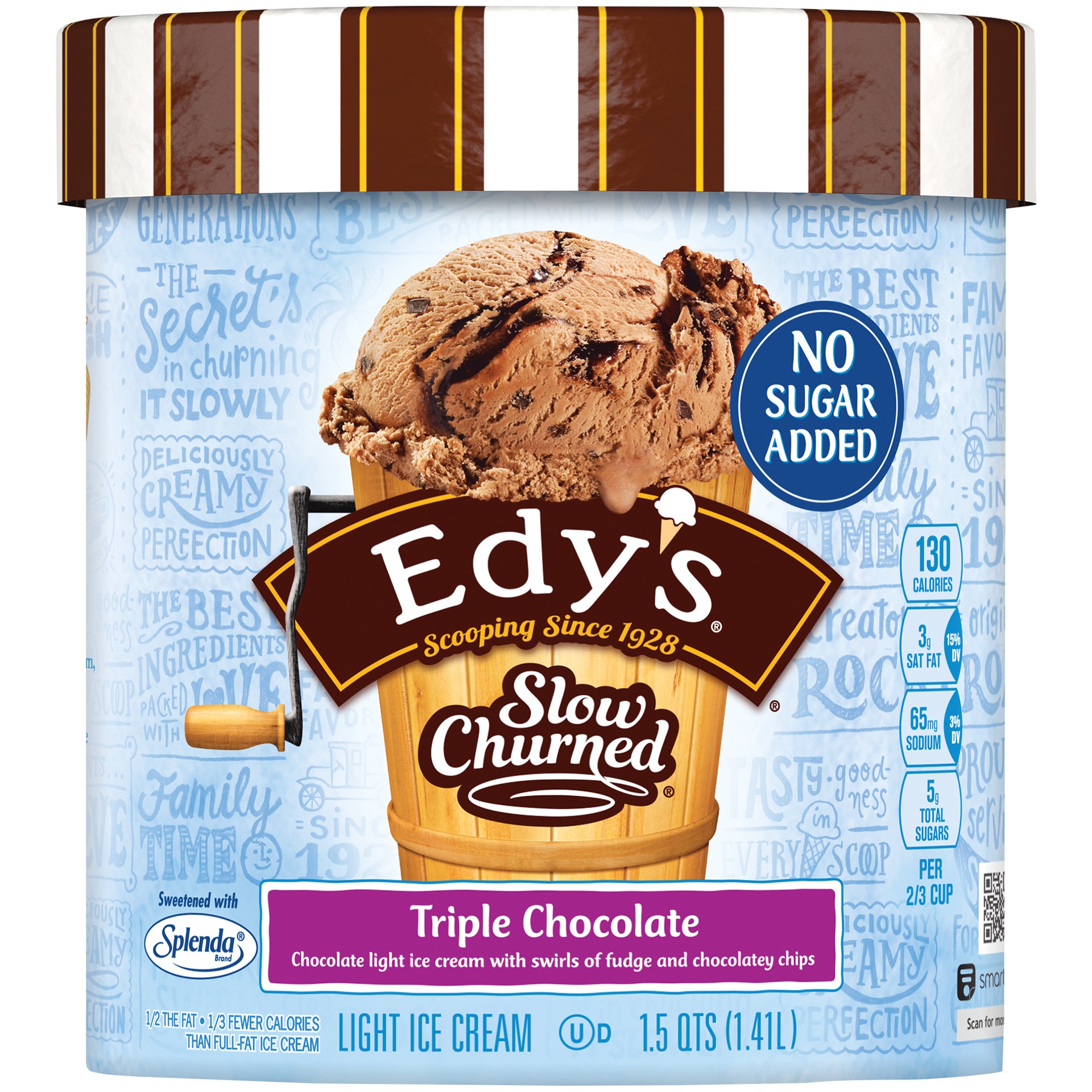 slide 1 of 7, EDY'S/DREYER'S SLOW CHURNED No Sugar Added Triple Chocolate Light Ice Cream, 1.5 qt
