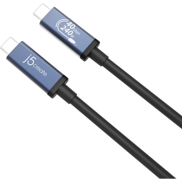 slide 5 of 6, j5create Usb 40Gbps 240W Usb Type-C Cable, Black/Space Gray, Juc29L08, 1 ct