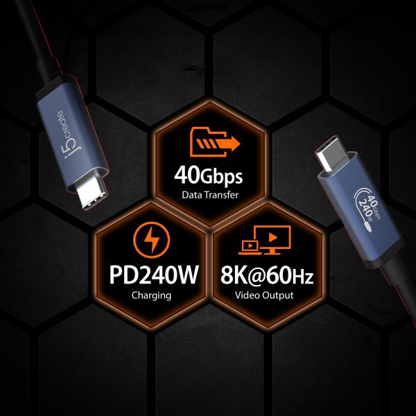 slide 2 of 6, j5create Usb 40Gbps 240W Usb Type-C Cable, Black/Space Gray, Juc29L08, 1 ct