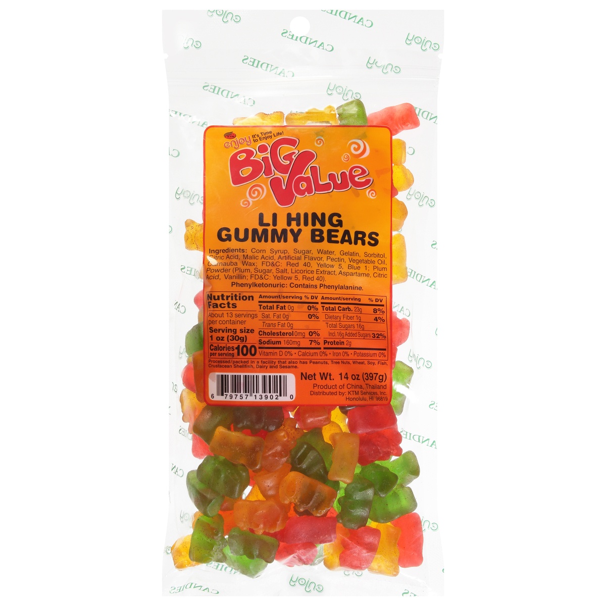 slide 1 of 1, Enjoy Big Value Li Hing Gummy Bears 14 oz, 