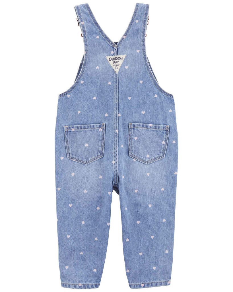 slide 3 of 3, Oshkosh Baby Heart Print Denim Overalls Blue 12M, 1 ct