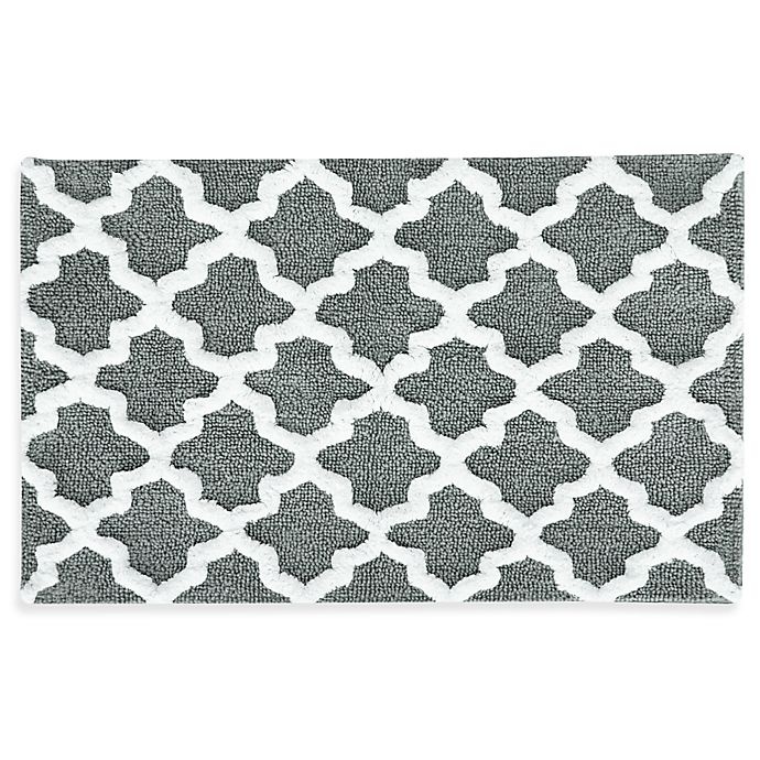 slide 1 of 1, Jessica Simpson Quatrefoil Bath Rug - Grey/White, 21 in x 34 in