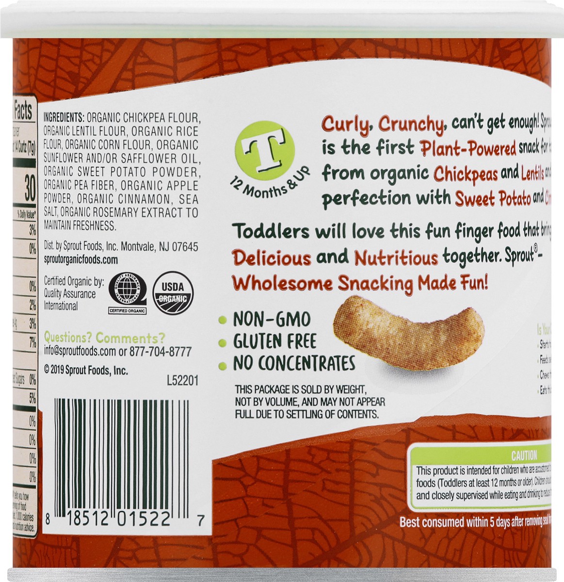 slide 6 of 13, Sprout Curlz Organic Sweet Potato & Cinnamon Baked Toddler Snacks 1.48 oz, 1.48 oz