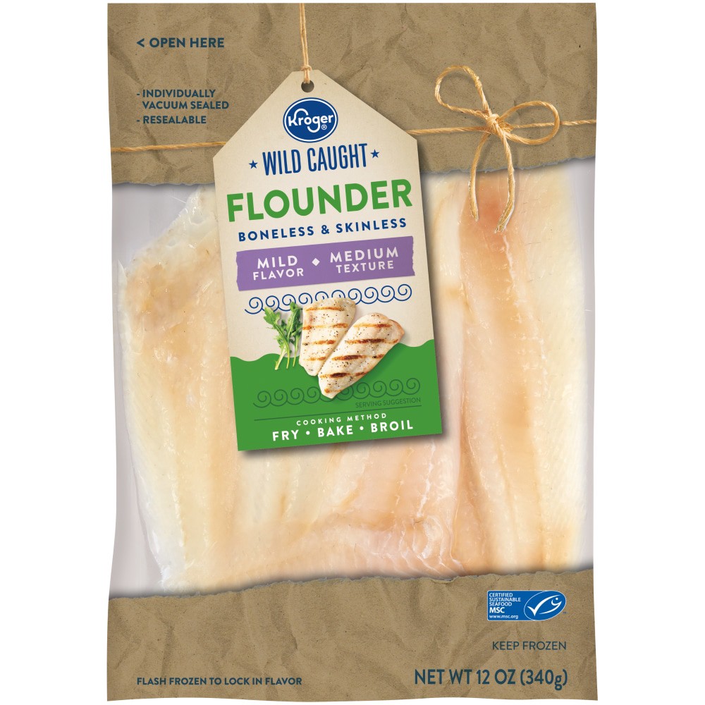 slide 1 of 2, Kroger Wild Caught Boneless & Skinless Flounder Fillets, 12 oz