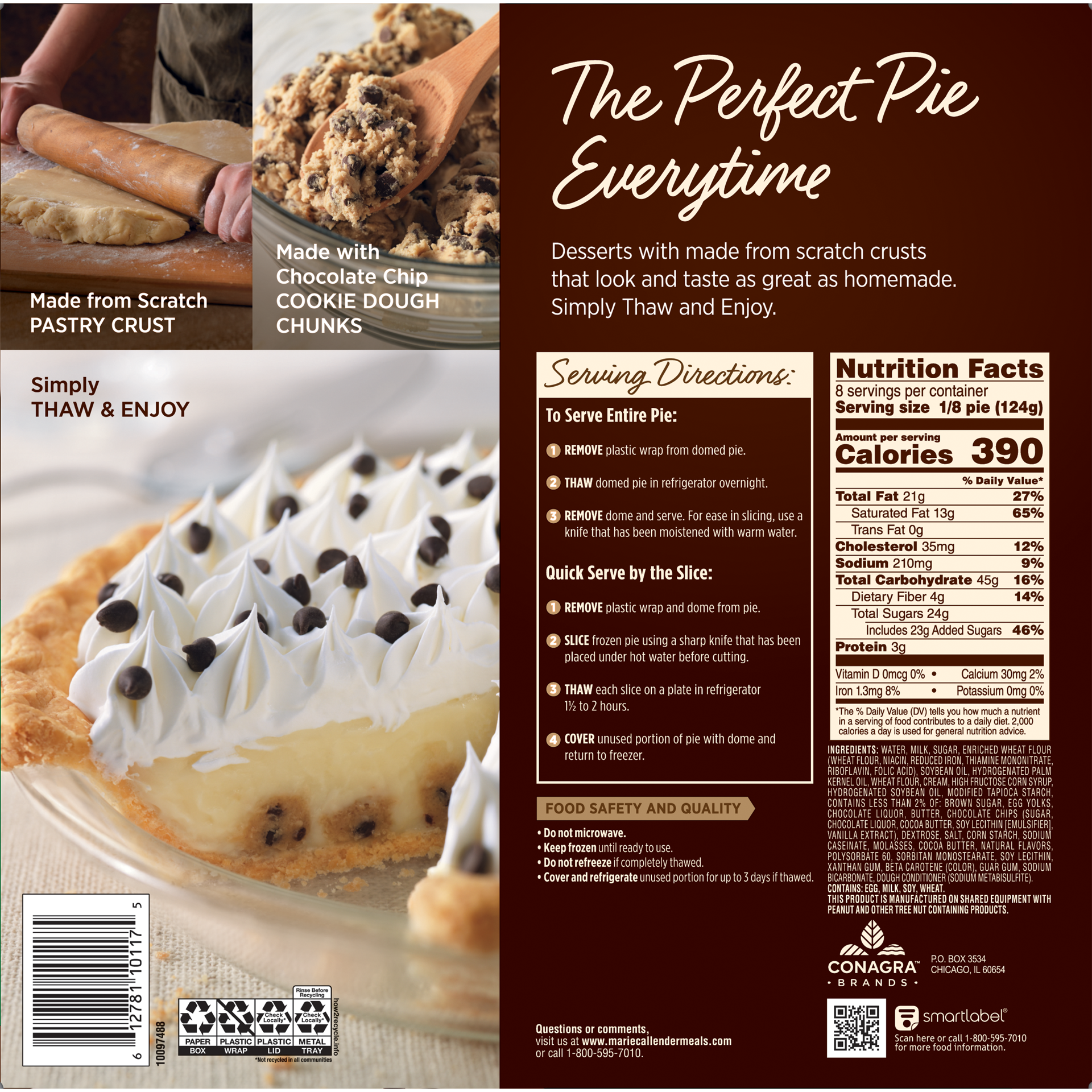 slide 2 of 2, Marie Callender's Chocolate Chip Cookie Dough Cream Pie Frozen Dessert, 35 Ounce, 35 oz