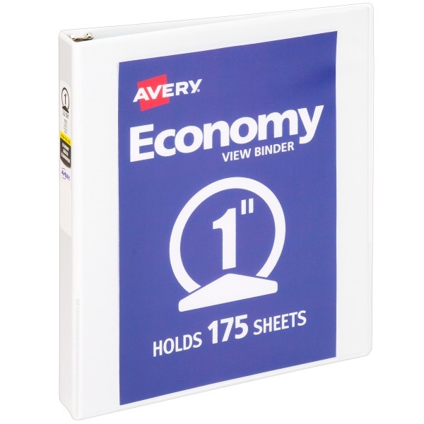 slide 1 of 7, Avery 1" Economy View Binder With Round Rings - White, 3 ct