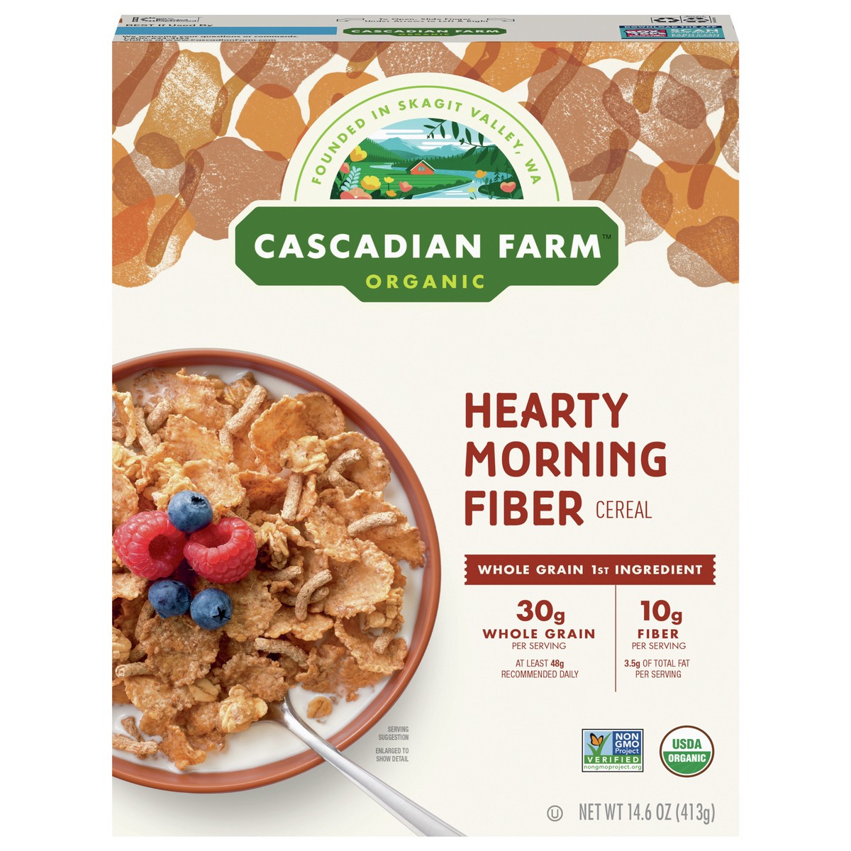 slide 2 of 13, Cascadian Farm Organic Hearty Morning Fiber Cereal, Non-GMO, 14.6 oz., 14.6 oz