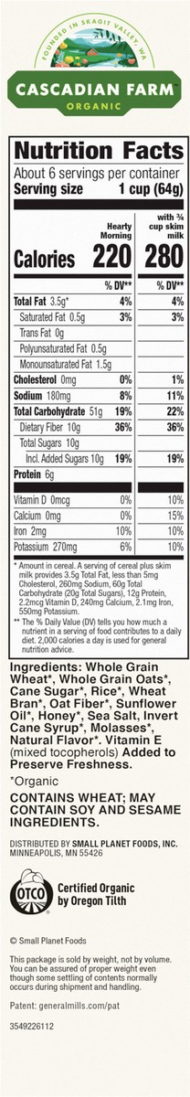 slide 9 of 13, Cascadian Farm Organic Hearty Morning Fiber Cereal, Non-GMO, 14.6 oz., 14.6 oz