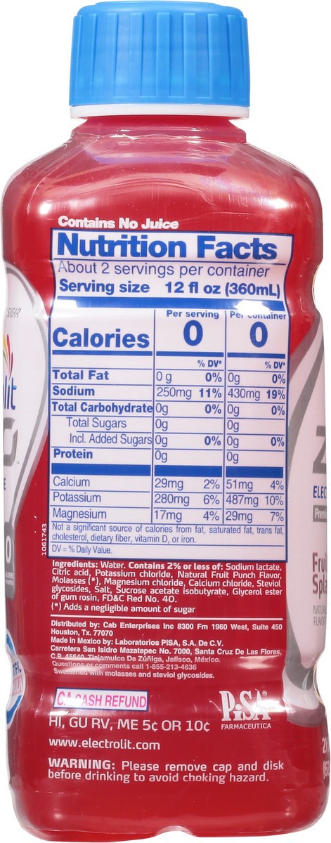 slide 4 of 9, Electrolit Premium Hydration Zero Sugar Fruit Punch Flavored Electrolyte Beverage, 21 fl oz bottle, 21 oz