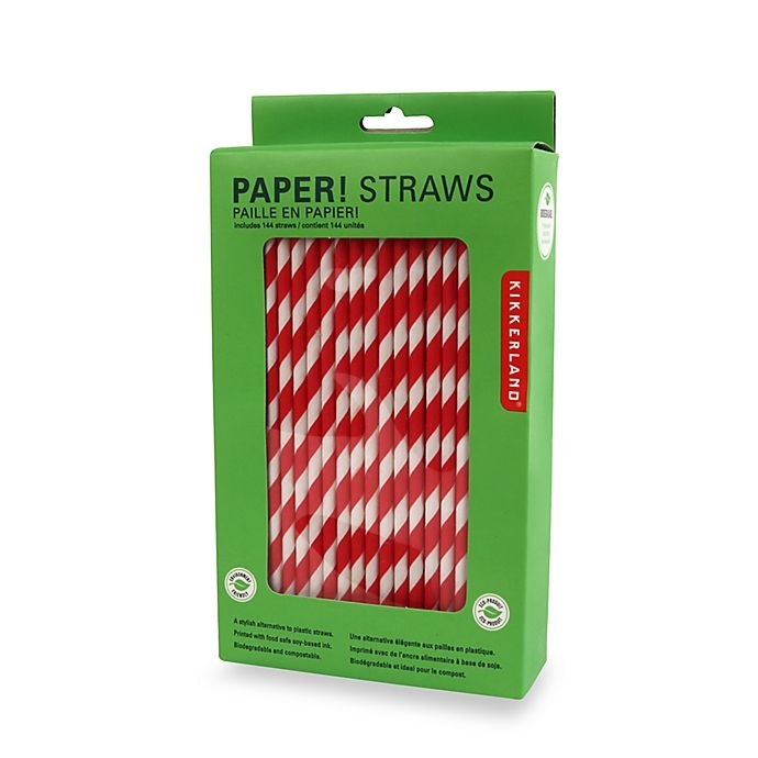 slide 1 of 1, Kikkerland Red Paper Straws, 144 ct