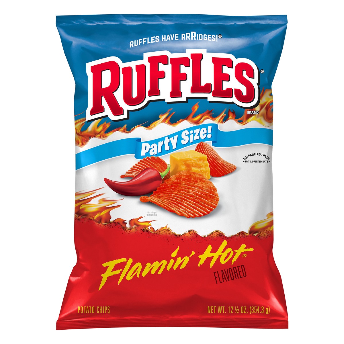 slide 1 of 6, Ruffles Party Size Flamin Hot Flavored Potato Chips 12.5 oz, 1 ct