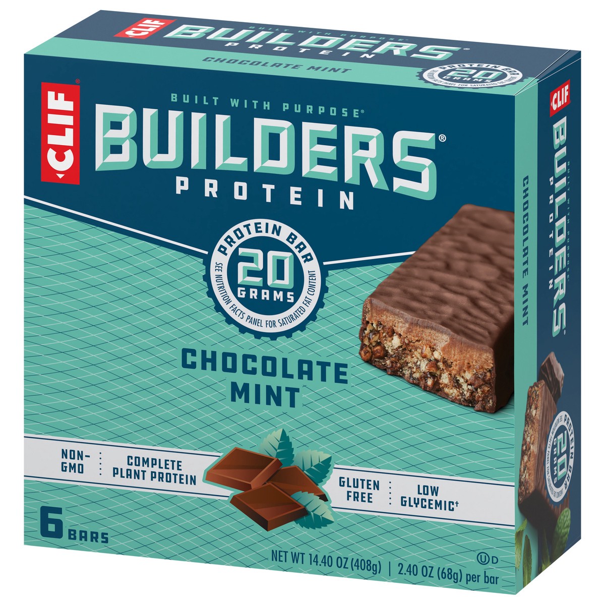slide 3 of 9, CLIF Builders - Chocolate Mint Flavor - Protein Bars - Gluten-Free - Non-GMO - Low Glycemic - 20g Protein - 2.4 oz. (6 Pack), 14.4 oz