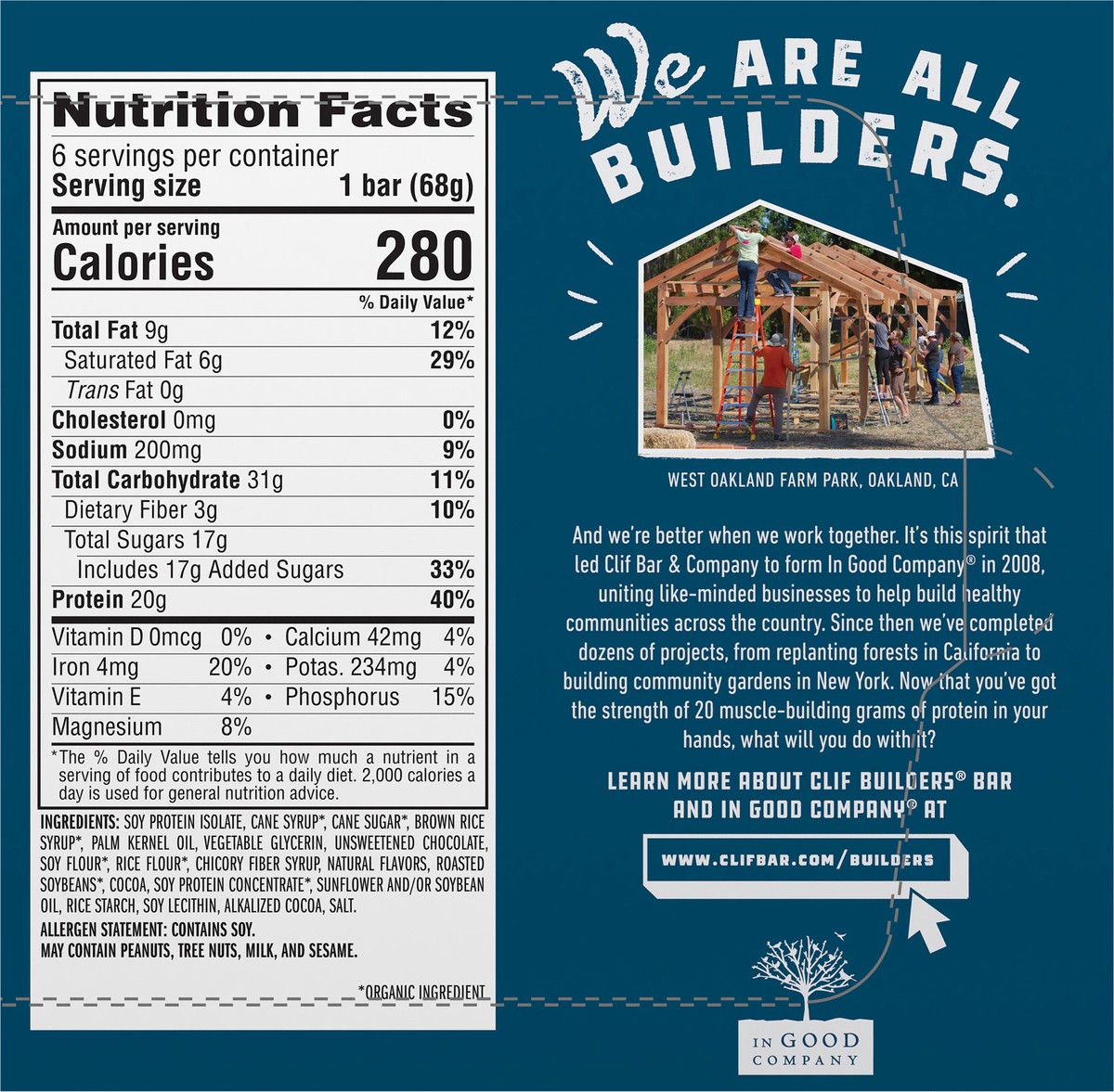 slide 5 of 9, CLIF Builders - Chocolate Mint Flavor - Protein Bars - Gluten-Free - Non-GMO - Low Glycemic - 20g Protein - 2.4 oz. (6 Pack), 14.4 oz