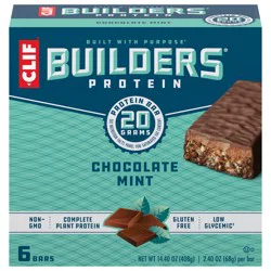 CLIF Builders CLIF BUILDERS Protein Bars - Chocolatey Mint - 20g Plant Based Protein - Gluten Free - Non-GMO - Low Glycemic - No Artificial Sweeteners - 2.4 oz. (6 Pack)