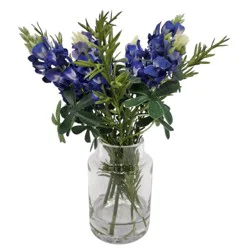 Texas Proud Faux Bluebonnet & Rosemary Bouquet in Glass Vase