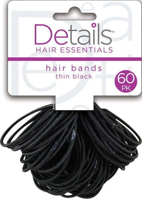 slide 1 of 1, Details Dhe Black Thin Hair Ponytail Holders, 60 ct