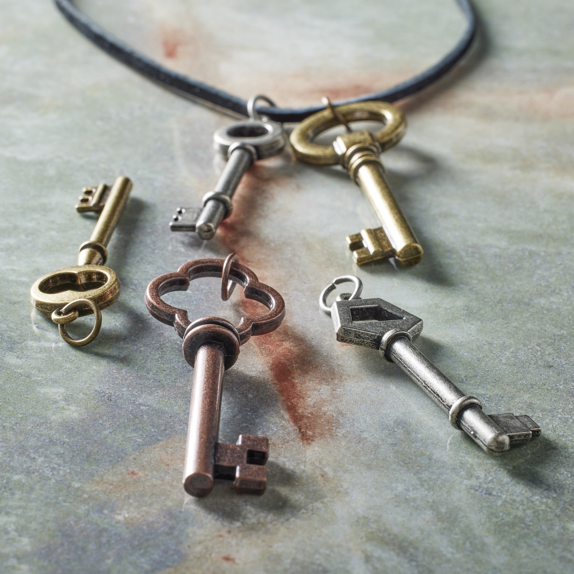 slide 3 of 3, Found Objects Multicolor Key Charms By Bead Landing, 5 charms