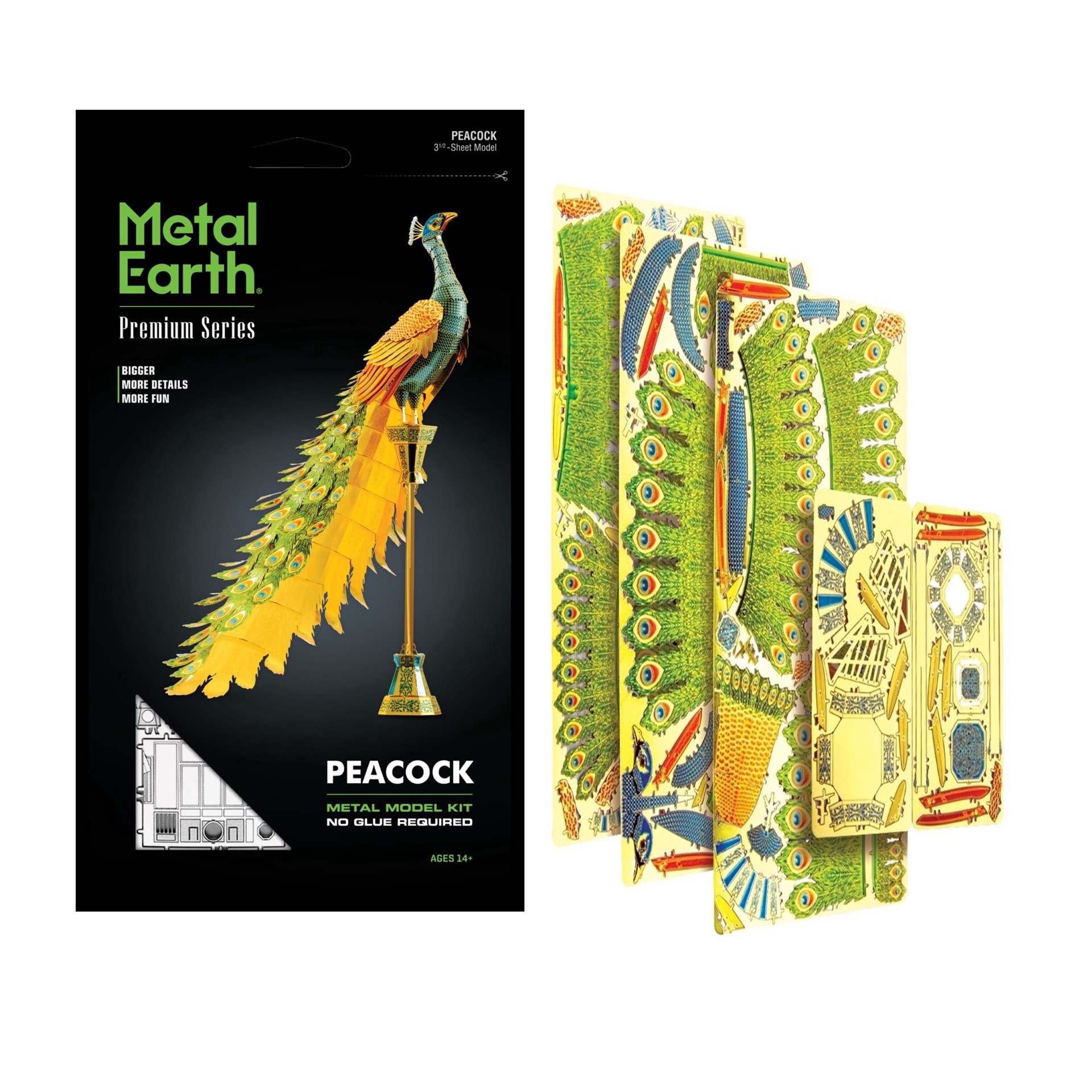 slide 11 of 12, Fascinations Metal Earth Premium Series Peacock Metal Model Kit, 7.09 in x 3.15 in x 9.5 in