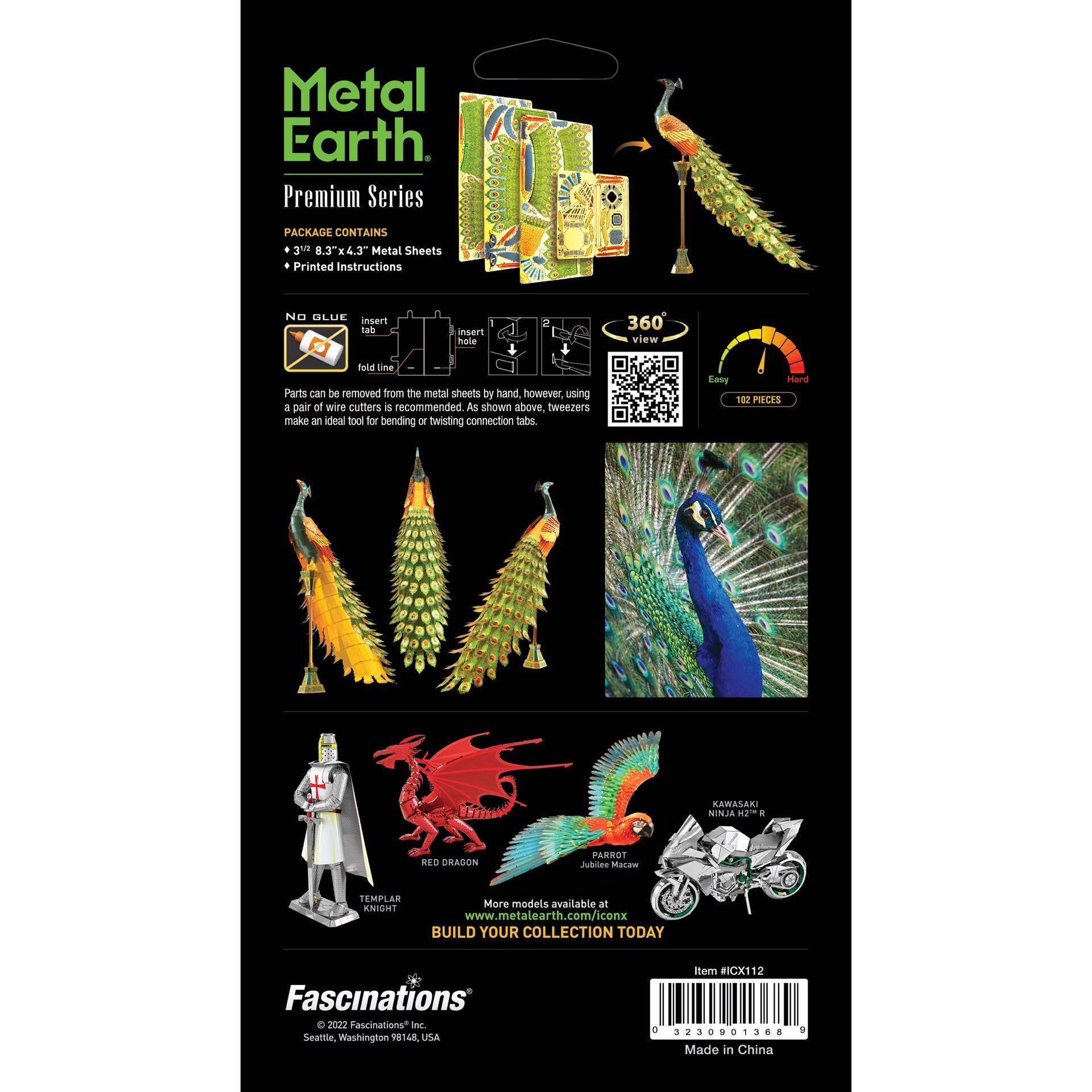 slide 3 of 12, Fascinations Metal Earth Premium Series Peacock Metal Model Kit, 7.09 in x 3.15 in x 9.5 in