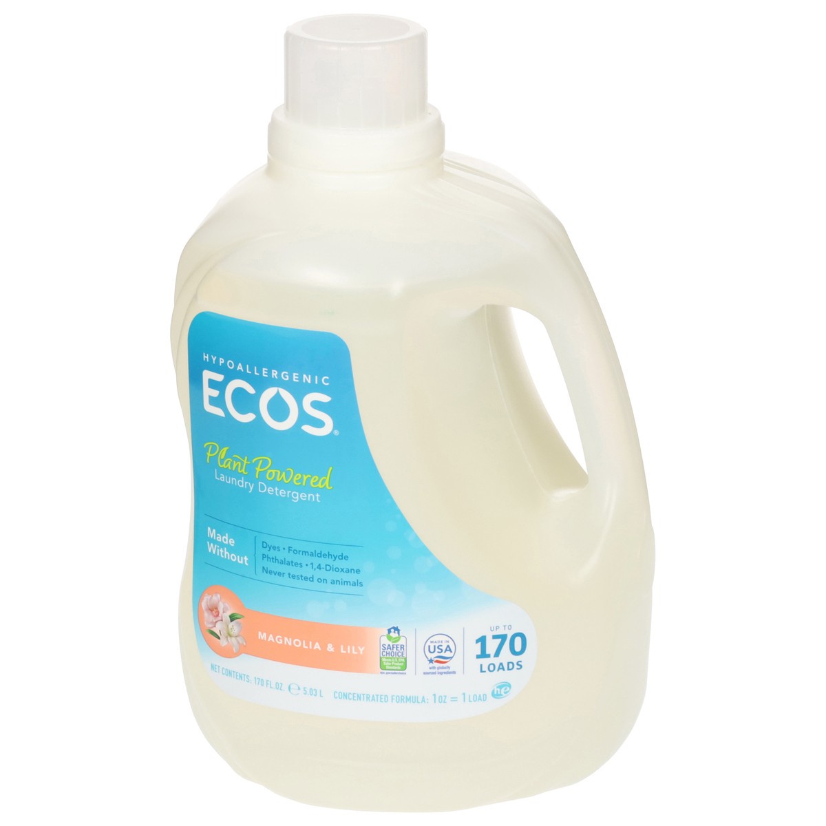 slide 13 of 13, ECOS Plant Powered Hypoallergenic Magnolia & Lily Laundry Detergent 170 fl oz, 170 fl oz