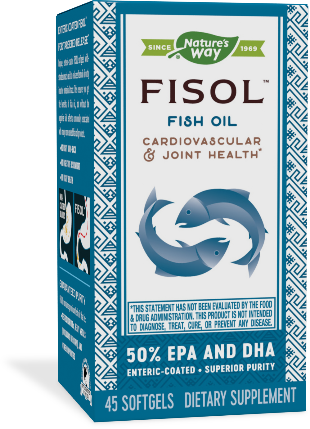 slide 1 of 1, Nature's Way Fisol 50% EPA and DHA Enteric-Coated Fish Oil, No Fishy Burp-Back, 45 Softgels, 45 ct