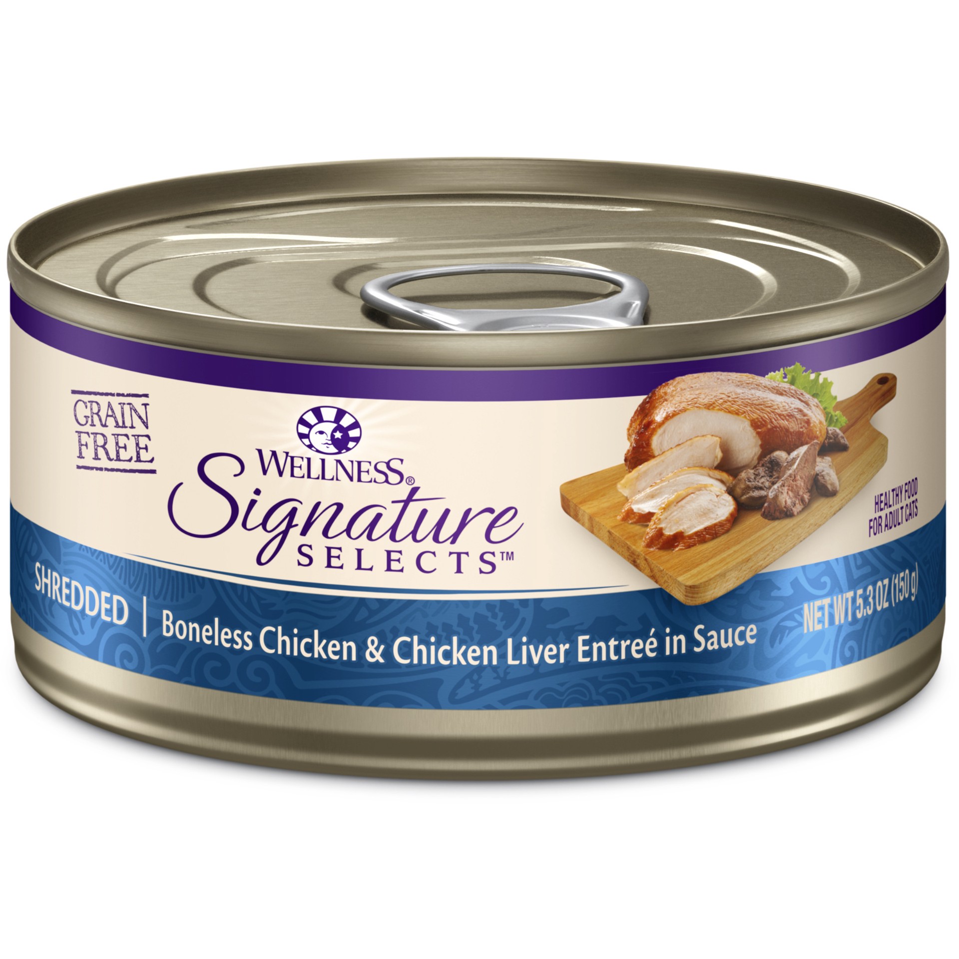 slide 1 of 5, Wellness Signature Selects Grain Free Shredded White Meat Chicken with Chicken Liver Entree Canned Cat Food, 1 ct