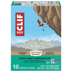 CLIF BAR - Cool Mint Chocolate with Caffeine - Made with Organic Oats - Energy Bars - Non-GMO - Plant Based Protein Bars (10 Pack)