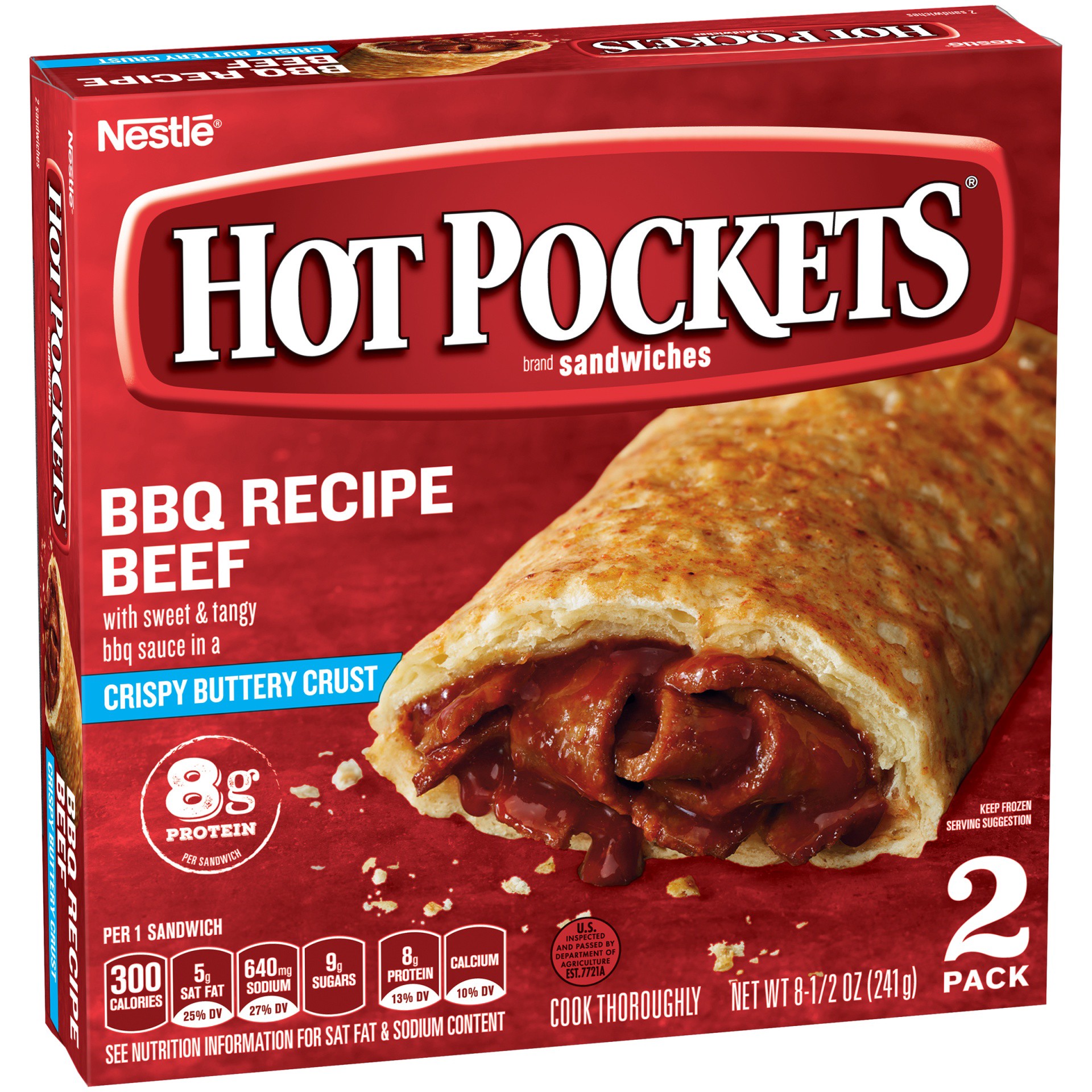 slide 3 of 10, Hot Pockets BBQ Recipe Beef Crispy Buttery Crust Frozen Snacks, 2 ct; 9 oz