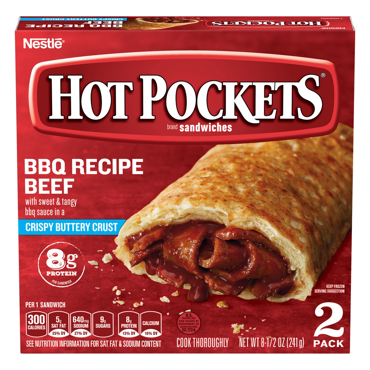 slide 1 of 10, Hot Pockets BBQ Recipe Beef Crispy Buttery Crust Frozen Snacks, 2 ct; 9 oz