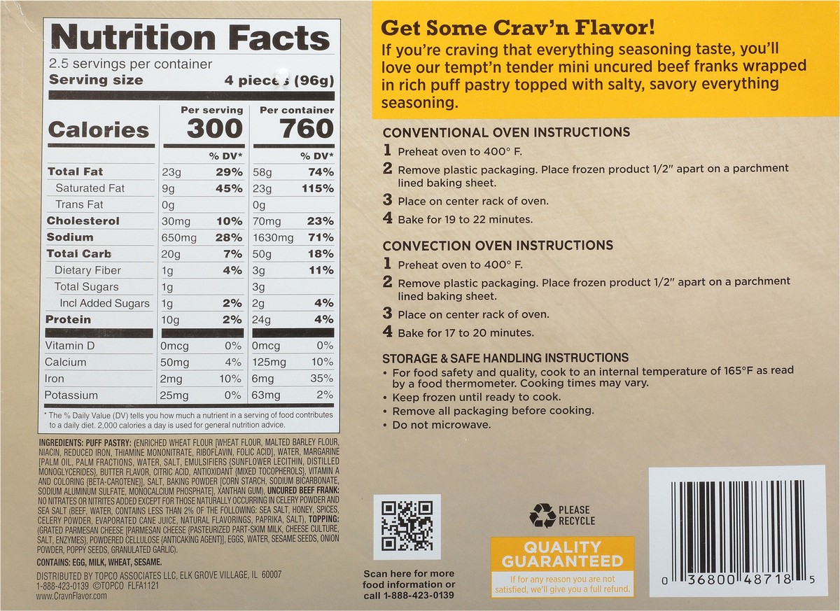 slide 11 of 16, Crav'n Flavor Uncured Everything Seasoning Beef Franks In Puff Pastry Mini 10 ea, 10 ct