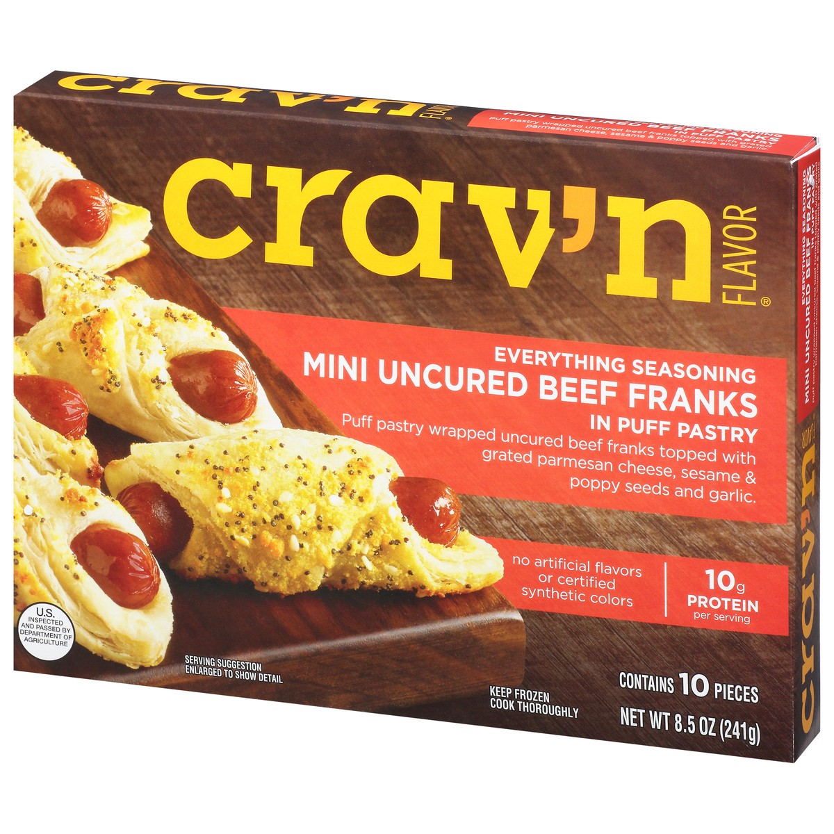 slide 15 of 16, Crav'n Flavor Uncured Everything Seasoning Beef Franks In Puff Pastry Mini 10 ea, 10 ct