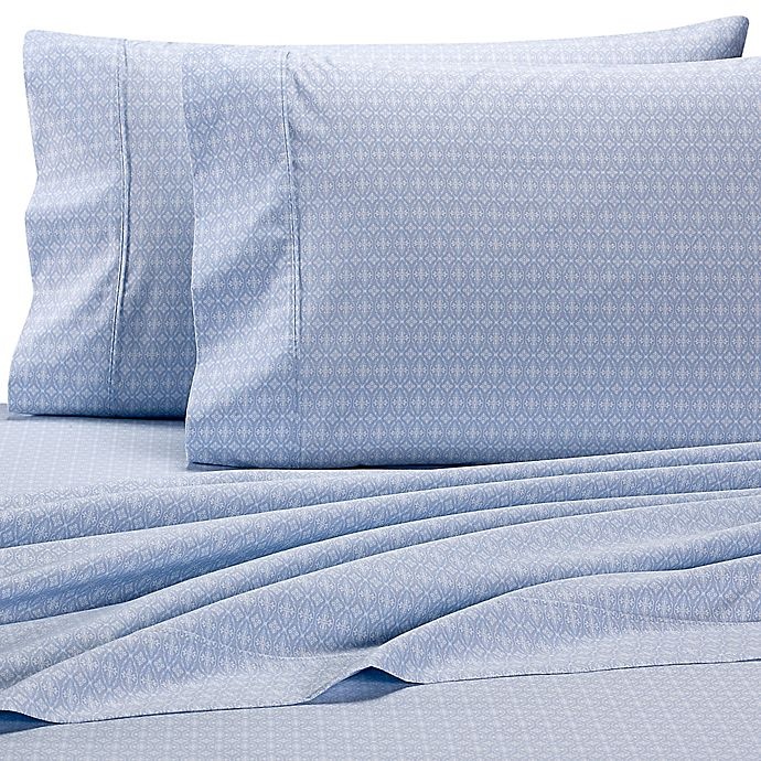 slide 1 of 1, Wamsutta PimaCott Cross Geo 625-Thread-Count Queen Sheet Set - Light Blue, 1 ct