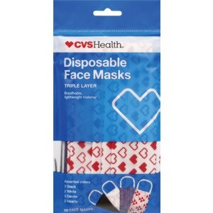 slide 1 of 1, Cvs Health Disposable Face Masks, Assorted Colors, 10 Ct, 10 ct