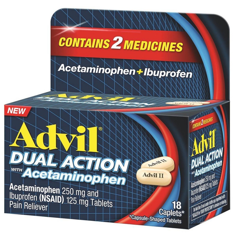 slide 3 of 7, Advil Dual Action Acetaminophen Ibuprofen Pain Relieving Caplets, 18 ct