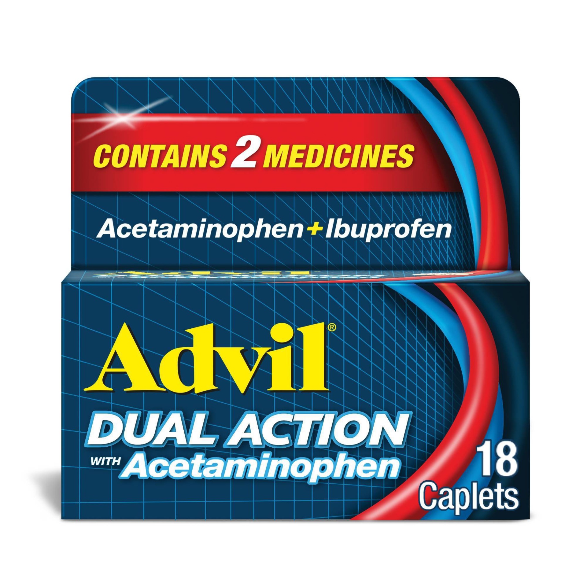 slide 1 of 7, Advil Dual Action Acetaminophen Ibuprofen Pain Relieving Caplets, 18 ct