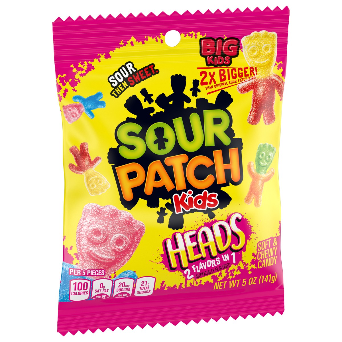 slide 2 of 11, Sour Patch Kids Kids Soft & Chewy Heads 2 Flavors in 1 Candy 5 oz, 5 oz