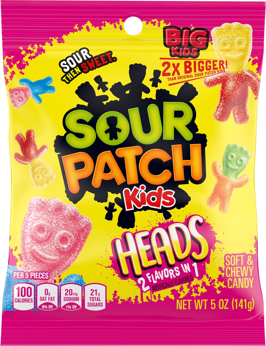 slide 9 of 11, Sour Patch Kids Kids Soft & Chewy Heads 2 Flavors in 1 Candy 5 oz, 5 oz