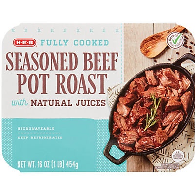 slide 1 of 1, H-E-B Fully Cooked Seasoned Beef Pot Roast With Natural Juices, 16 oz