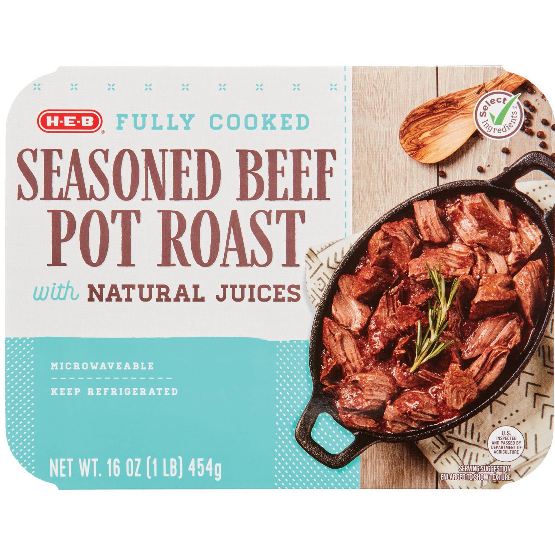 slide 1 of 1, H-E-B Fully Cooked Seasoned Beef Pot Roast With Natural Juices, 16 oz