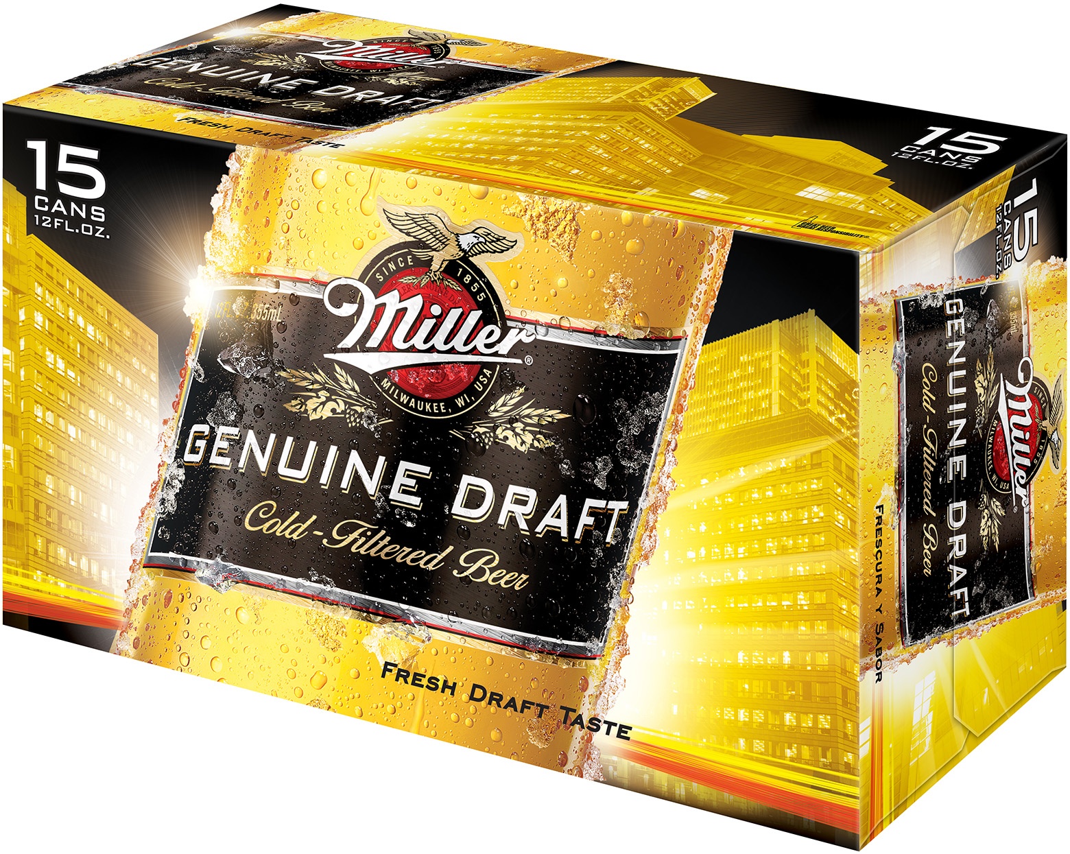 slide 3 of 6, Miller Genuine Draft Beer, 15 ct; 12 fl oz